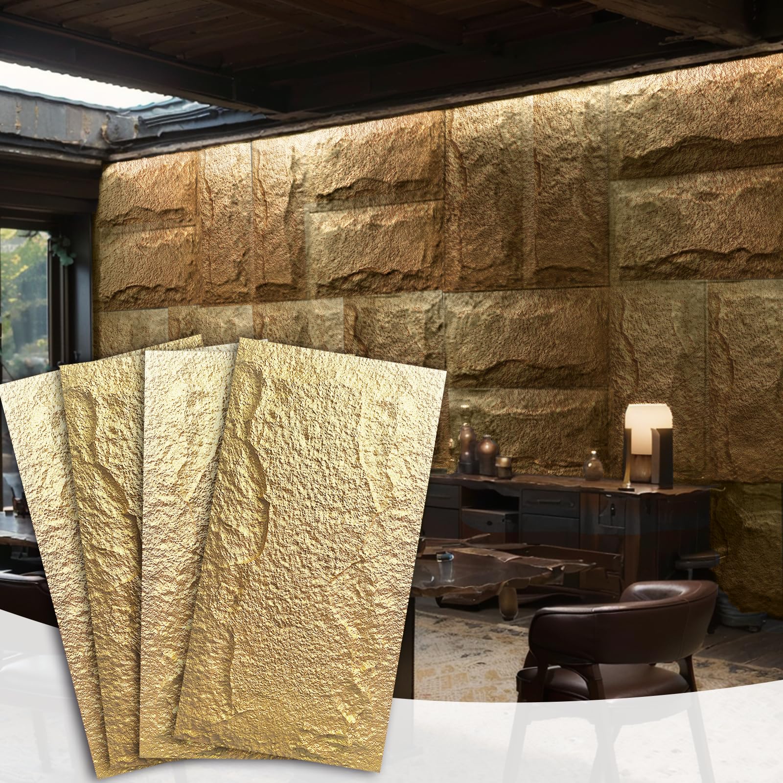 Stone 3D Wall Panels,4-Pack PU Wall Panels, 23.6"*47.2" Wall Paneling ...