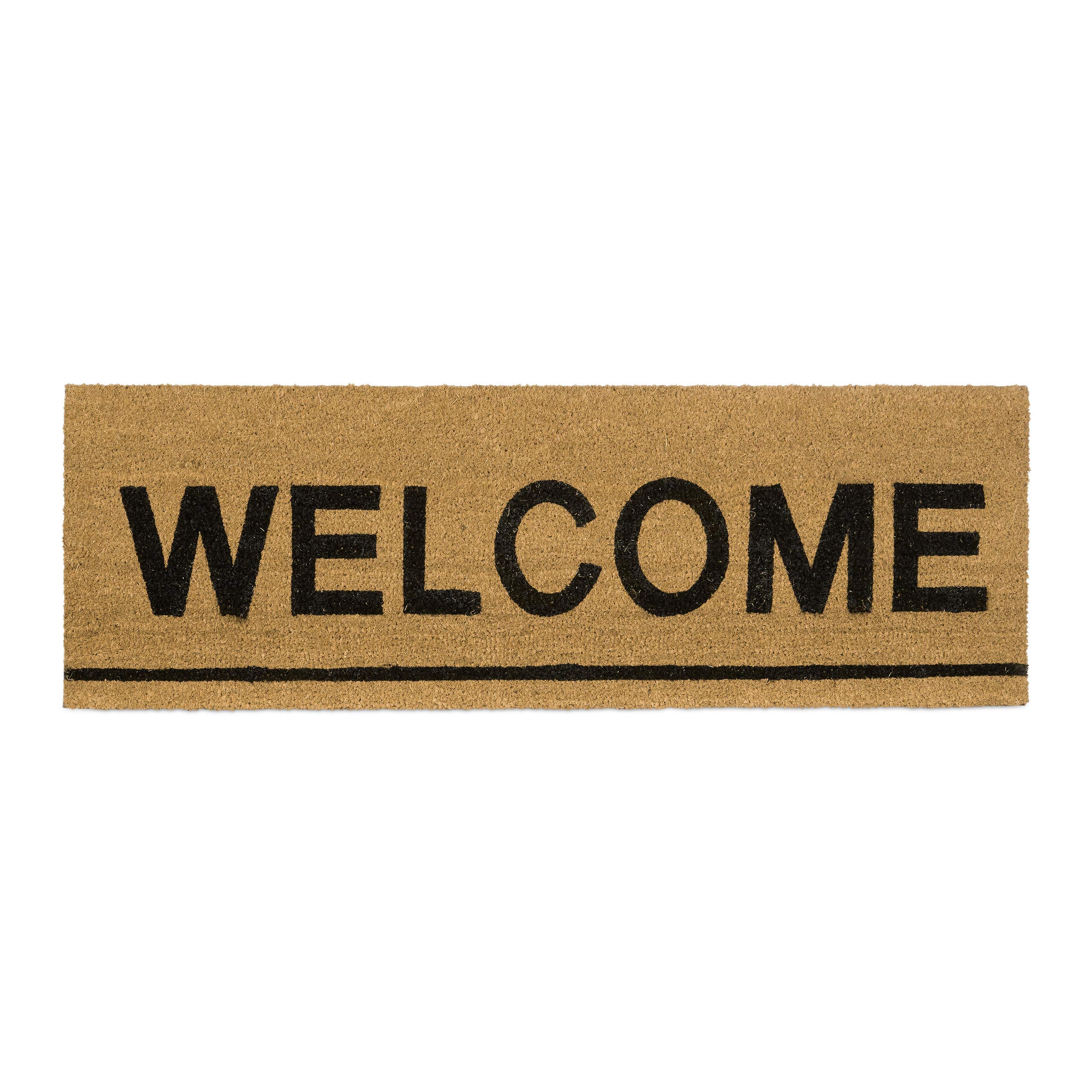 Relaxdays Extra-Long Coir Doormat 40 x 120 cm "WELCOME" Mat for Wide Doors Indoors and Outdoors, Anti-Slip Rubber Underside Floor Mat, Natural