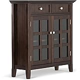 Simpli Home Acadian Solid Wood Entryway Storage Cabinet, Tobacco Brown