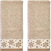 SKL Home Christmas/Winter Heather Snowflake 100% Cotton Premium 2-Piece Hand Towel Set, 500 GSM, Soft & Absorbent Jacquard, Decorative for Bath/Kitchen/Bar, Tan