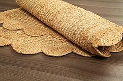 Half Hand Woven Area Rug Braided Jute Scalloped