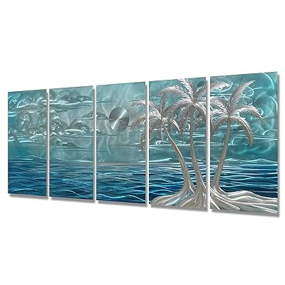 Buy Batrendy Arts Blue Metal Tree Wall Art Silver Coconut Palm By The Sea Hand Polished Tropical Artwork Accent Contemporary Bedroom Decor Hangings Online In Turkey B089qqsq6b