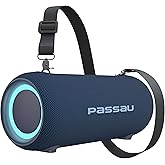 Passau Portable Bluetooth Speakers 40W Peak Loud Stereo Sound, Passive Radiators-Deep Bass, All Day Playtime, Adjustable Strap, BT5.3, IPX5 Wireless Speaker RGB Lights for Indoor Outdoor-Blue