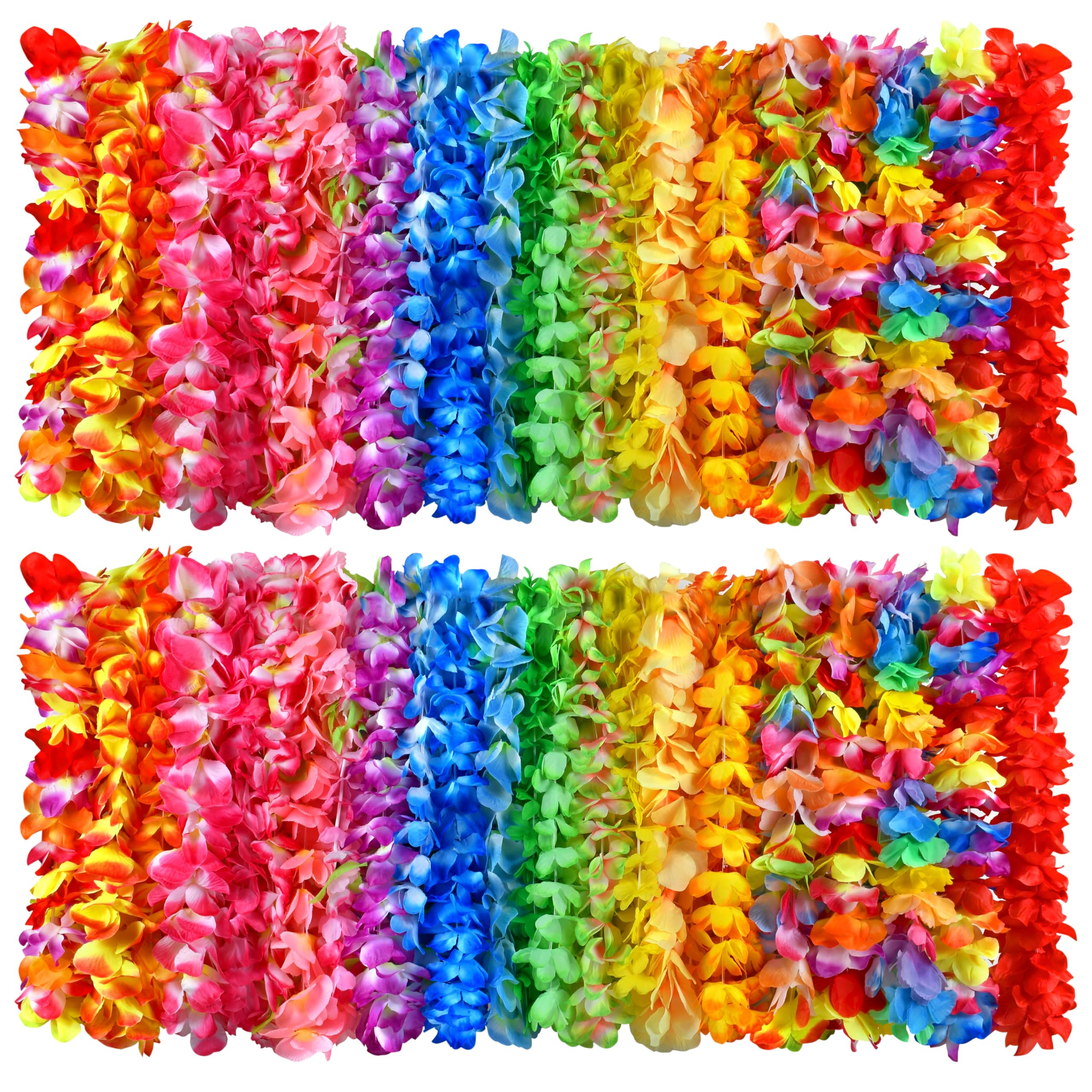 Photo 1 of 120 Packs Hawaiian Luau Leis Bulk Tropical Hawaii Theme Silk Flower Necklace Summer Beach Party Decorations Birthday Party Favors