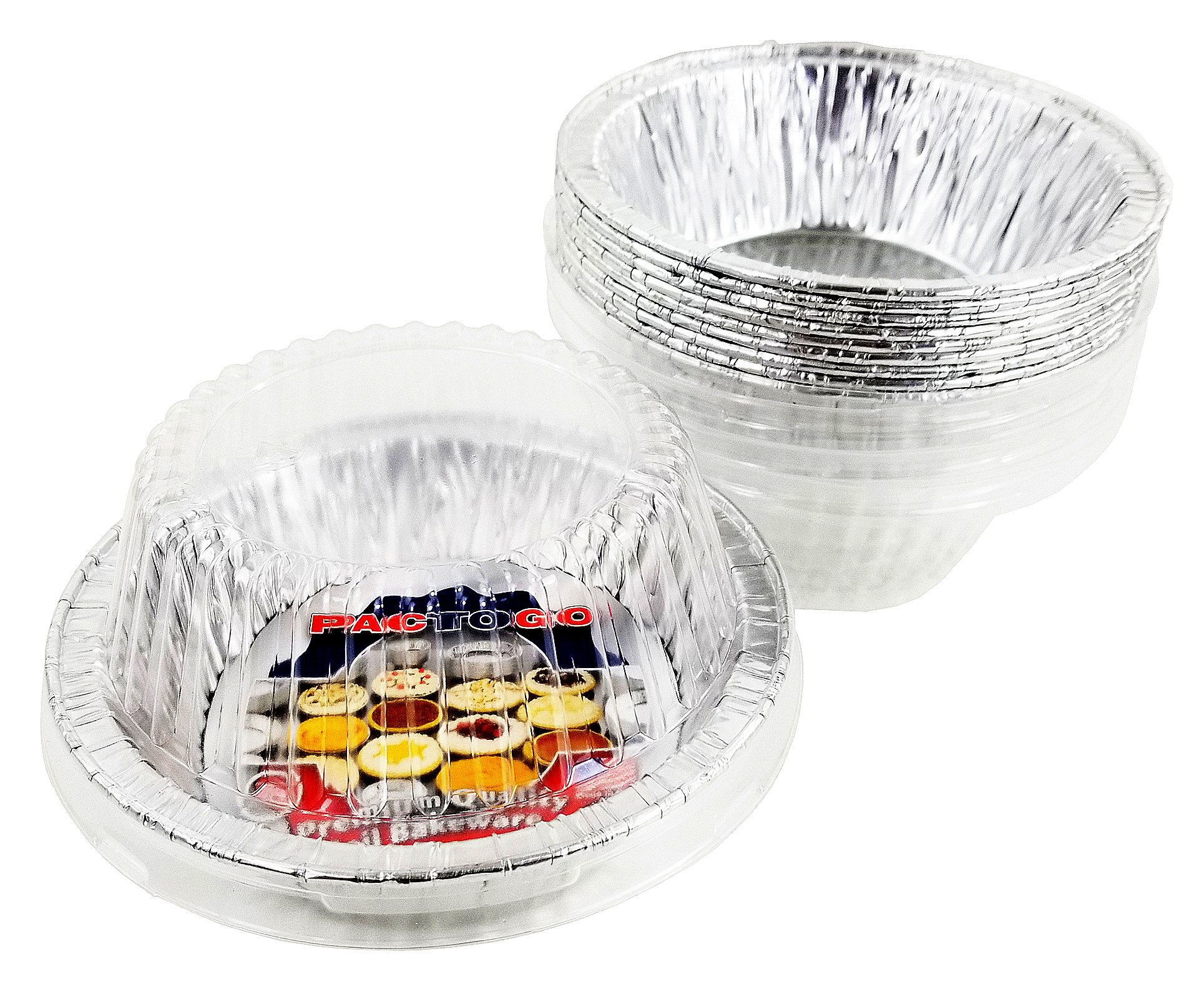PACTOGO Disposable Aluminum 5 3/4" Meat Pot Pie Extra Deep Pan Baking Tin w/Clear Dome Lid (Pack of 12 Sets)