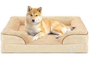 JOYELF Orthopedic Dog Bed for Medium Dogs, Foam Sofa Couch Bed, Bolster Waterproof Pet Bed with Removable Washable Cover and Nonskid Bottom, Durable Dog Bed Couch for Medium Dogs -Khaki