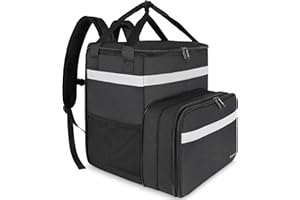 Taygeer Food Delivery Backpack, Expandable Insulated Food Delivery Bag for Grocery Bike, Large Leakproof Waterproof Hot Pizza Bags with 4 Mesh Pockets Reflective Strip for Uber Eat, Doordash, Black