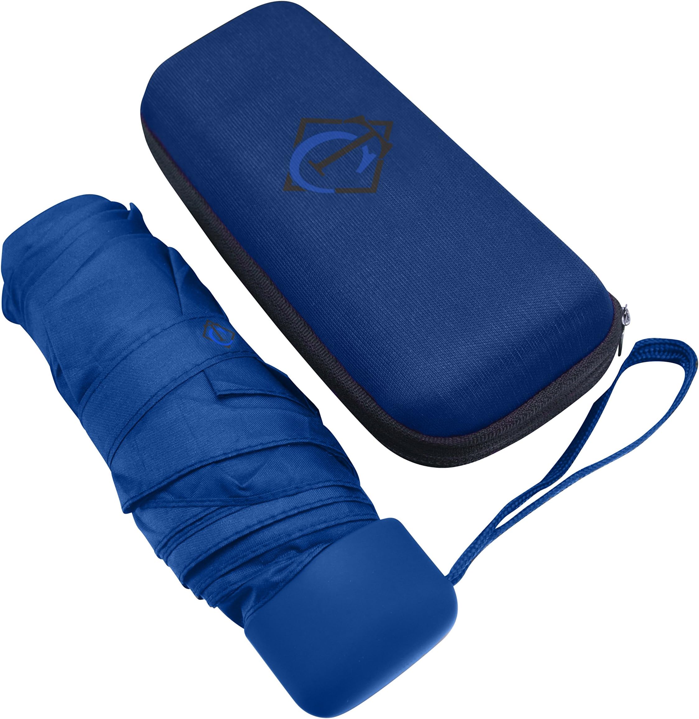 Travella Compact Travel Size Square Quick Drying Umbrella w/ Zippered Case, Blue
