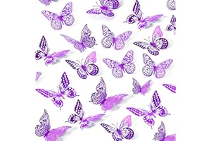 SAOROPEB 3D Butterfly Wall Decor 48 Pcs 4 Styles 3 Sizes, Purple Butterfly Decorations for Birthday Decorations Butterfly Party Decorations Cake Decorations, Removable Stickers (Purple)