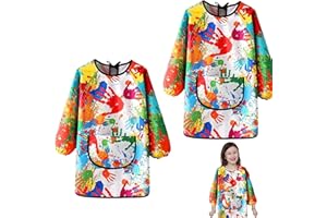 2 Pcs Kids Art Smocks Children Waterproof Artist Painting Aprons,Kids Art Apron Set,Waterproof Long Sleeve Painting Smocks wi