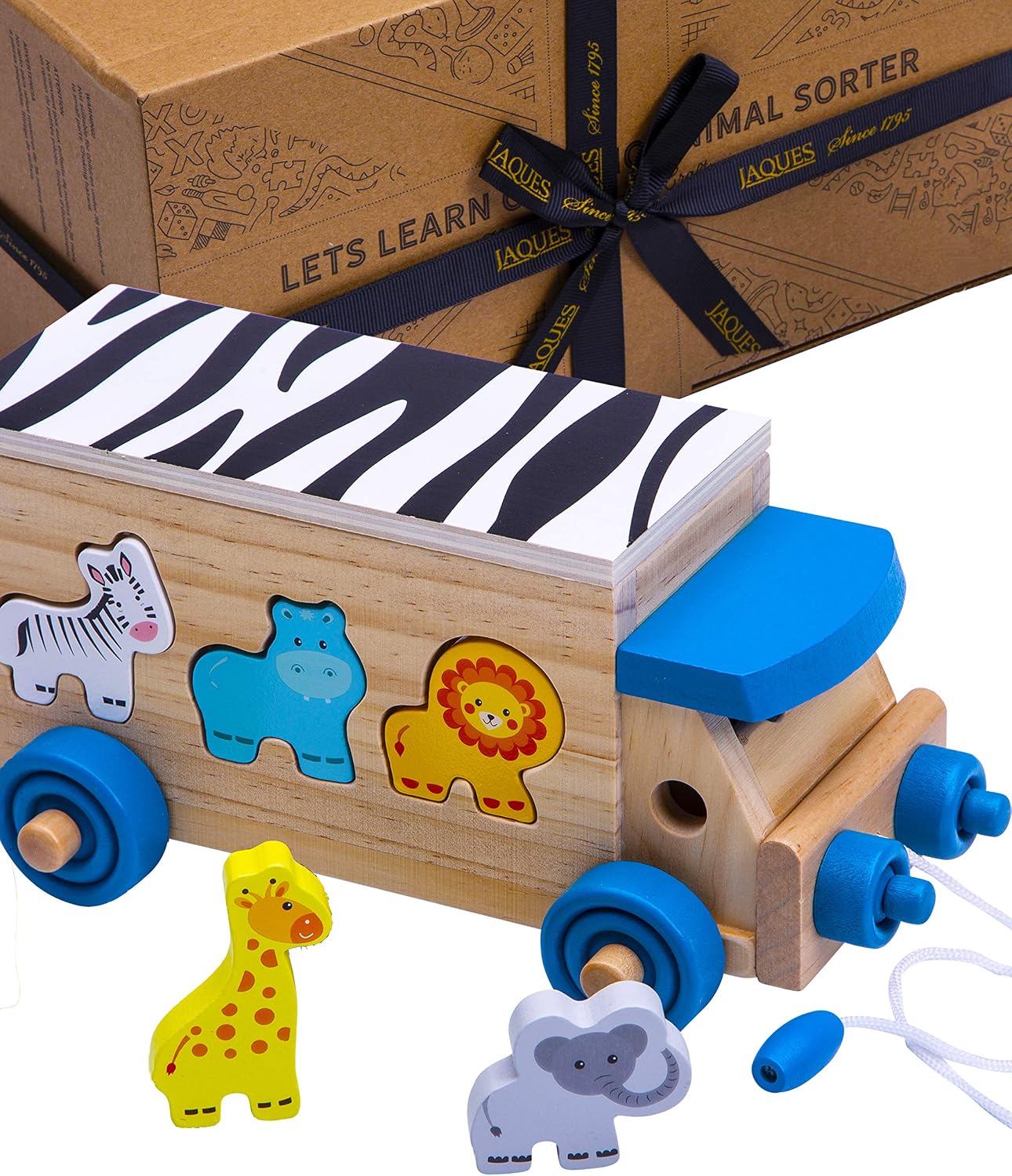 Jaques of London Wooden Shape Sorter for 1 Year Old, Safari Theme, Small