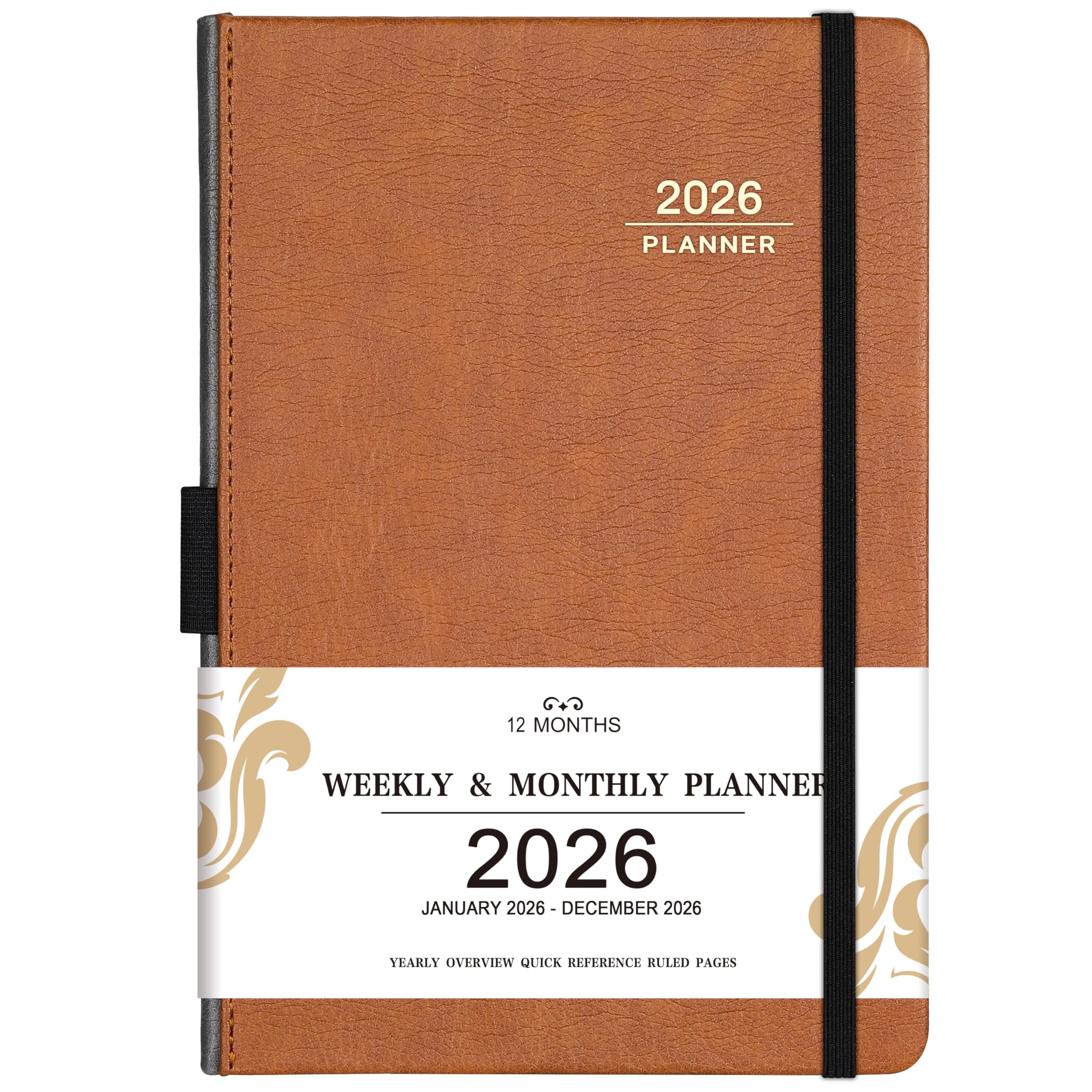 Photo 1 of 2026 Planner - 2026 Weekly Monthly Planner, January - December 2026, 5.85'' x 8.5'' Calendar Planner with Leather Cover, Pen Holder, Bookmarks