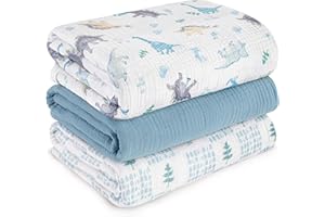 Muslin Swaddle Blankets for Newborn, 3 Pack Breathable Soft Receiving Blanket, Large 38 x 40 inches Swaddle Wrap Burping Clot