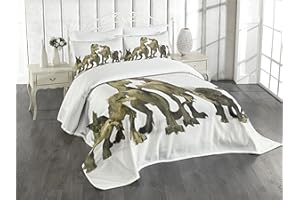 Lunarable Dinosaur Bedspread, Dinosaurs T-Rex Jurassic Theme 3D Style Dino Fossil Art Design History, Decorative Quilted 3 Piece Coverlet Set with 2 Pillow Shams, Queen Size, Green Pearl