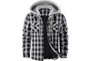 WULFUL Men's Cotton Plaid Shirts Jacket Fleece Lined Flannel Shirts with Hood