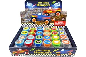 TINYMILLS 24 Pcs Monster Truck Assorted Stamps for Kids Self Ink Stamps (12 Different Designs) Birthday Party, Monster Truck Party Favors, Goody Bag Filler Treats, Classroom Rewards Carnival Prizes
