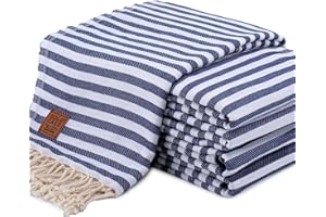 GOLD CASE HOME COLLECTION Myra Original Turkish Beach Towel Set of 5-100% Cotton - 71x40 inches XXL Oversized - Quick Dry Sand Free Turkish Towel - Durable Lightweight Bath Towels, Navy Blue