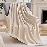 Joiedomi Throw Blanket for Couch Bed Sofa, Beige Knitted Blankets Gifts for Women Mom Girls, Cozy Cute Soft Throw Home Room Decor Aesthetic for Women Mothers Birthday Gifts 50x60 Inches