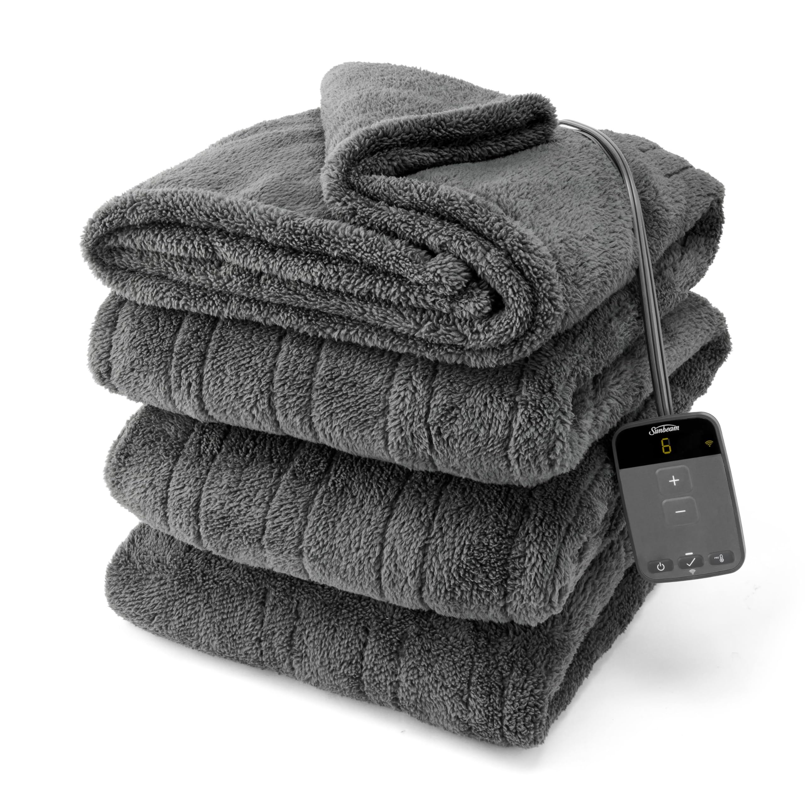 Photo 1 of Sunbeam Electric Wi-Fi Connected Loftec Electric Heated Blanket, 10 Heat Settings, 10-Hour Auto Off, Fast Heating, Smart Heating Blanket, Voice & Wired Controller, Night Fog Grey, Full, 84" x 72"