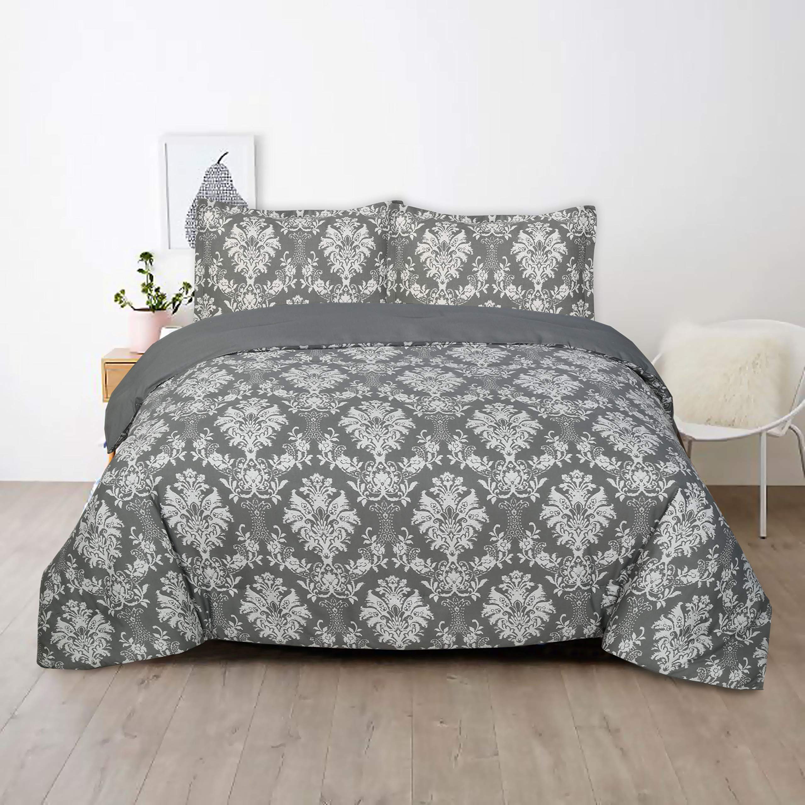 Ruvanti All Season Queen Comforter Set with 2 Pillow Shams - Luxurious Goose Down Alternative Comforter - Soft and Comfortable Hypo Allergenic Reversible Duvet Insert - Dark Grey - Machine Washable