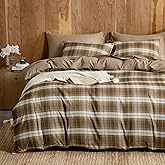 Wake In Cloud - Plaid Comforter Set, Scottish Tartan Check Geometric Modern Pattern Printed, Soft Lightweight Bedding, 3 Pieces, Brown, Twin/Twin XL Size