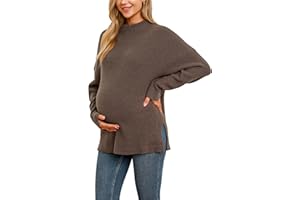 OUGES Maternity Oversized Sweaters 2025 Winter Clothing for Women Trendy Ribbed Knit Side Slit Wool Blend Pullover Tops