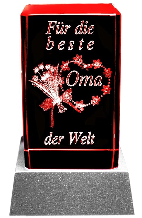 Kaltner Präsente Stimmungslicht - Das perfekte Geschenk: LED Kerze/Kristall Glasblock / 3D-Laser-Gravur Blumen BESTE OMA