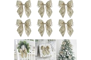 AIMUDI Champagne Glitter Wired Ribbon Bows with Twist Tie 5.5" Premade Metallic Christmas Bows for Gift Wrapping, Wreath, Garland, Holiday Crafts Party Home Outdoor Christmas Tree Decorations, 12 PCs