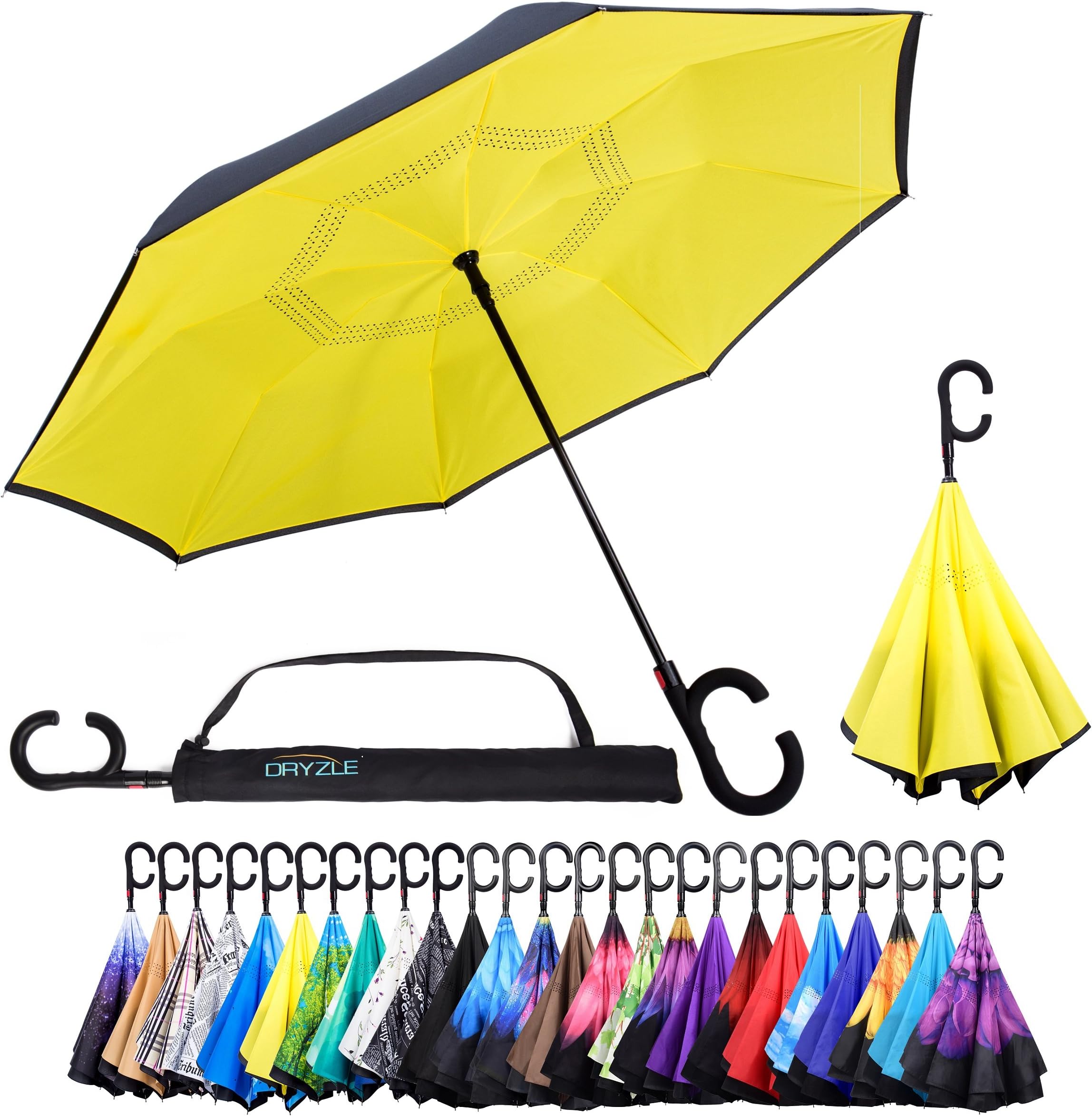 Reverse Inverted Inside Out Umbrella - Upside Down UV Sun Protection Windproof Brella That Open Better Than Most Umbrellas, Reversible Folding Double Layer, Suitable for Golf, Car, Women and Men