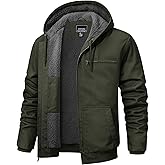 TACVASEN Men's Work Utility Jackets Duck Canvas Waterproof Jackets Heavy Duty Coats Winter Sherpa Fleece Lined Hoodies