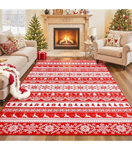Amazon.com: Washable Vintage Floral Christmas 5x7 Area Rugs Non