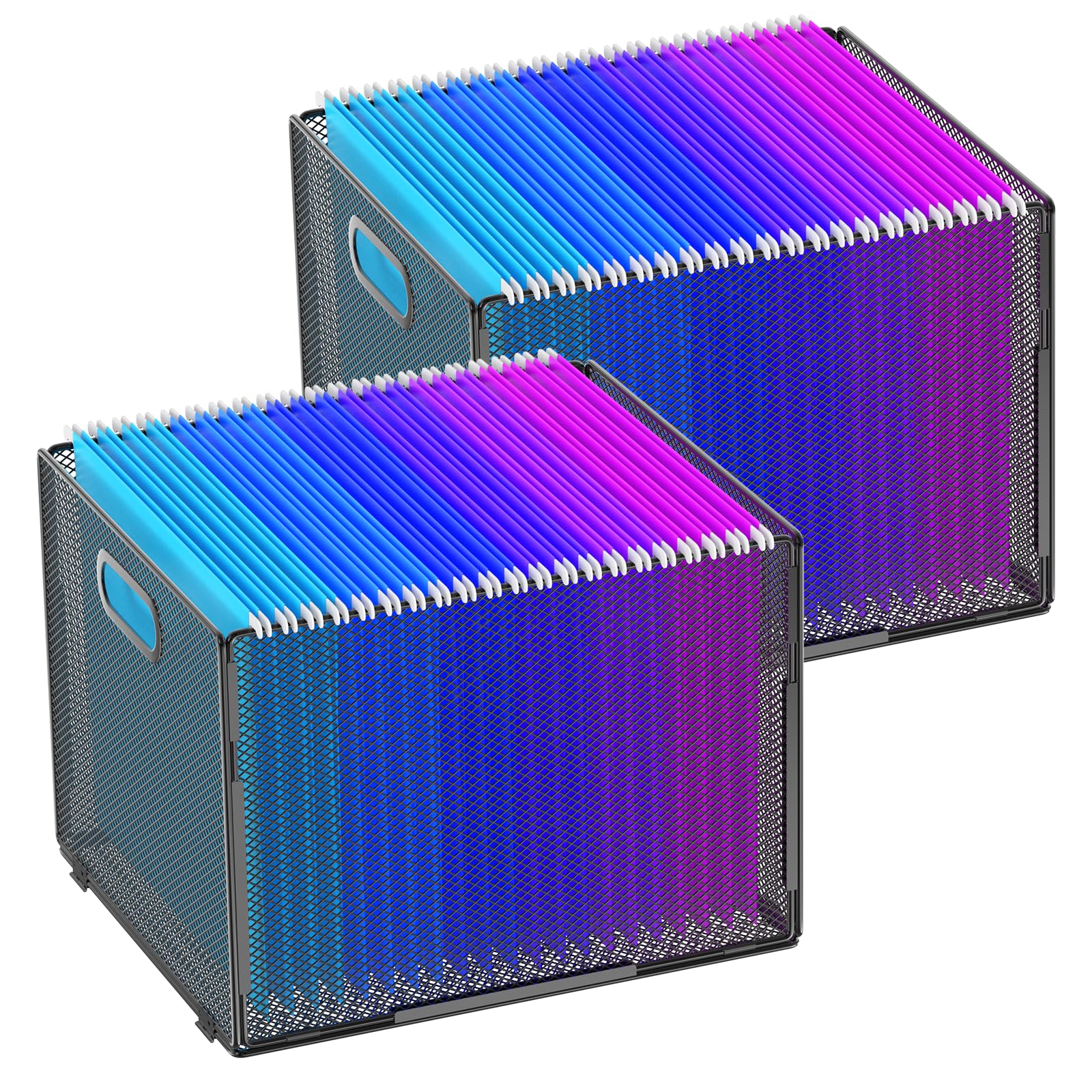 Photo 1 of Hanging File Organizer, File Box Organizer with Handle, Metal Mesh Hanging File Folder Box, Letter Size Filing Crate Bin Holder for Home Office Desk(2 Pack)