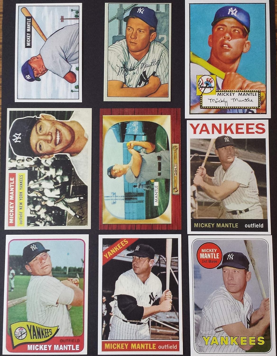 Mickey Mantle 9 Card Topps Reprint Lot including Topps & Bowman Rookies