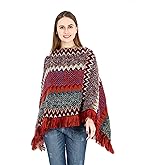 SherryDC Women's Zig-Zag Knit Tassel Fringed Pullover Poncho Sweater Cape Shawl Wrap