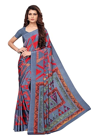 GoSriKi Crepe with Blouse Piece Saree (Aakruti-330-1_Grey_Free Size)