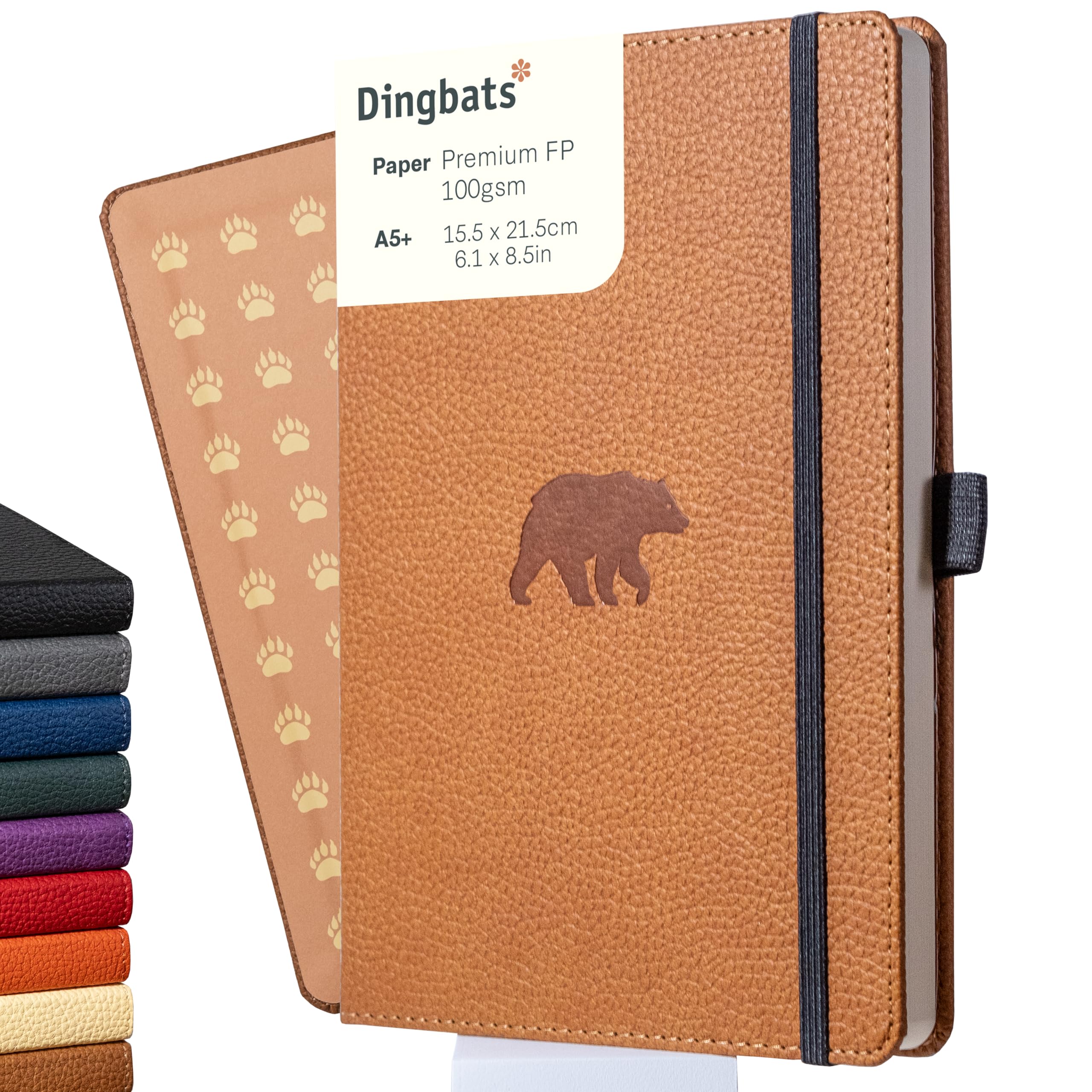 Dingbats* Wildlife Dotted Journal Notebook A5 - Vegan Leather Hardcover - Ideal for Work, Travel, Writing - with Pocket, Elastic Closure & Bookmark