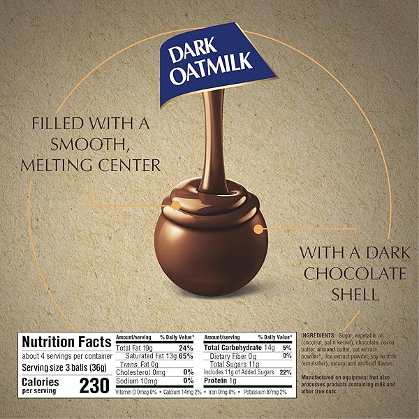 LINDT LINDOR OATMILK DARK CHOCOLATE CANDY TRUFFLES, NON-DAIRY CHOCOLATE TRUFFLES WITH SMOOTH, MELTING TRUFFLE CENTER, 5.1 OZ.