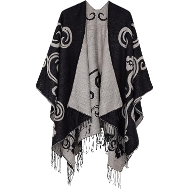 Luckywaqng Women Elegant Shawl Soft Open Front Poncho