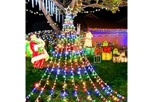 KNONEW Outdoor Christmas Decorations Waterfall Lights 344 LED 8 Modes Tree Light Gift, Plug in Clear Wire Waterproof Patio Light Decor for Xmas Tree Wedding Yard Porch Holiday Decoration Multicolor