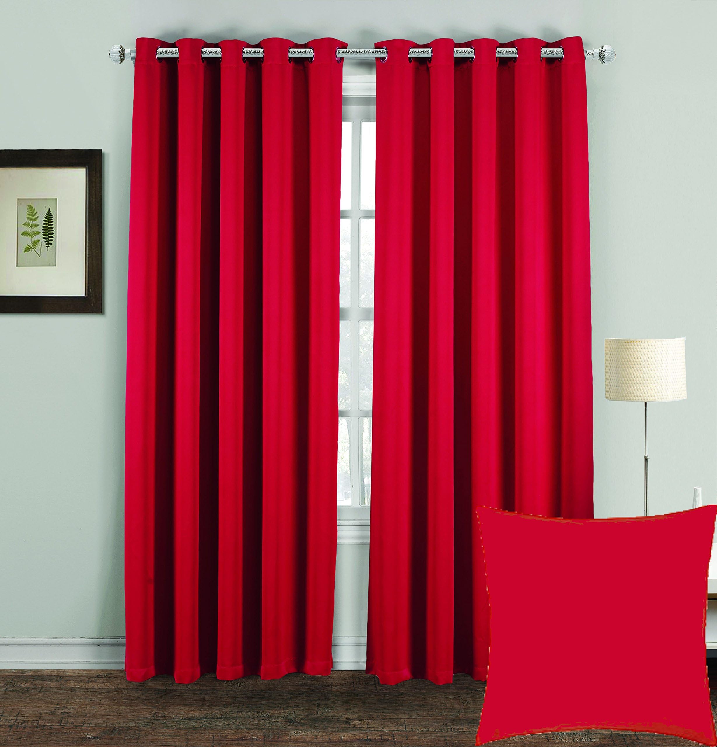 MH Distributions Thermal Supersoft Blackout Curtains Pair Eyelet Ring Top UAREHOME (Cushion Covers 18x18 Inches, Red)