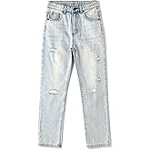 KIDSCOOL SPACE Girls Slim Jeans,Elastic Band Inside Ripped Fashion Soft Denim Pants