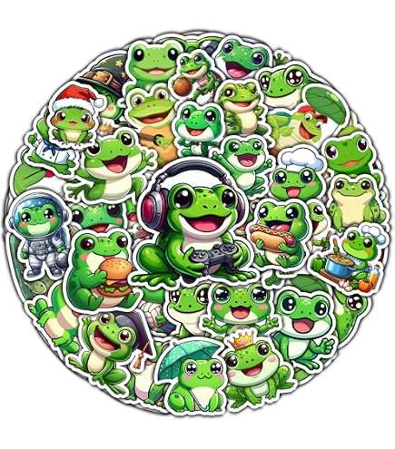 Cute Frog Stickers, 50Pcs Funimost Aesthetic Vinyl Waterproof Sticker Pack For Water Bottles Laptop Guitar Scrapbook Skateboard Luggage, Animal Party Supplies, Gift For Kids Teens