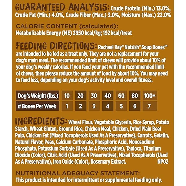 RACHAEL RAY NUTRISH SOUP BONES DOG TREATS, CHICKEN & VEGGIES FLAVOR, 3 BONES