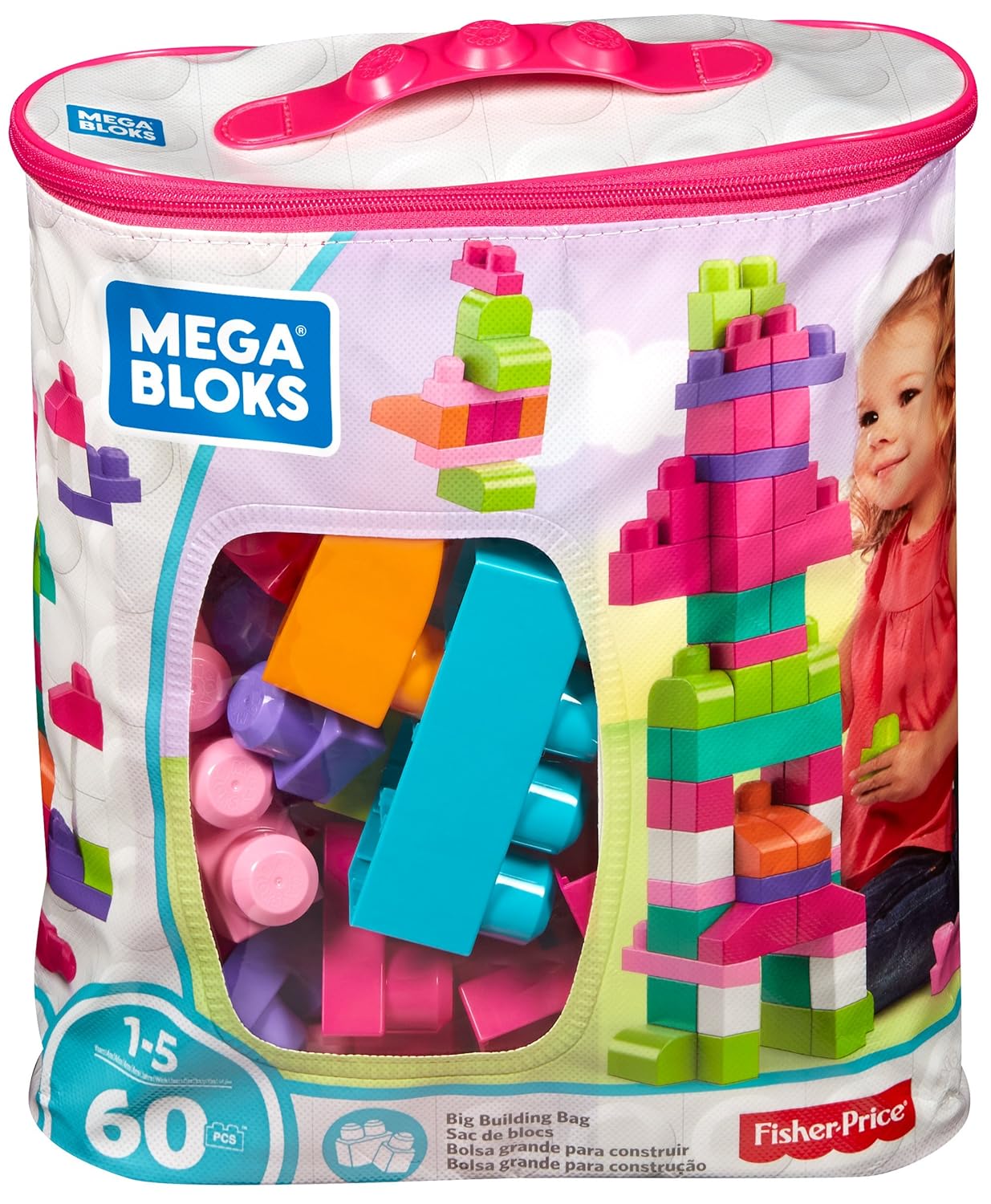 Mega Bloks Juego de construcción de piezas con bolsa ecológica rosa Mattel