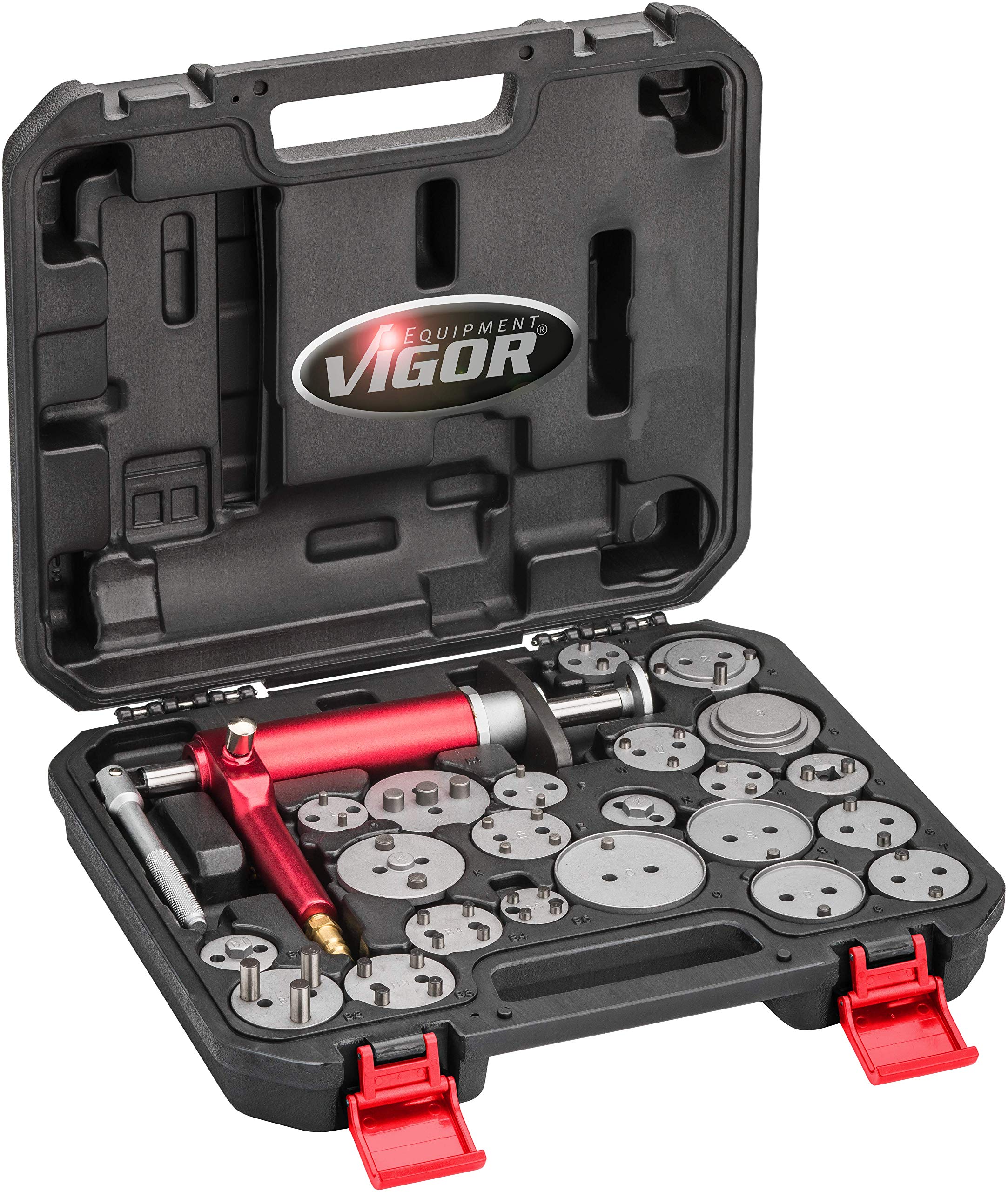 ViGOR Brake Piston Reset Tool Set V1711N I 23 Piece Pneumatic Tool Set Brake Reset Tool for Turning and Pushing Brake Pistons on Various Cars Such as VW, Audi, BMW and Mercedes