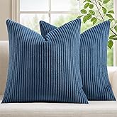 Mecatny Corduroy Decorative Throw Pillow Covers 24x24 Set of 2 for Sofa Living Room, Soft Neutral Boho Couch Pillow Covers for Home Decor, Navy Blue
