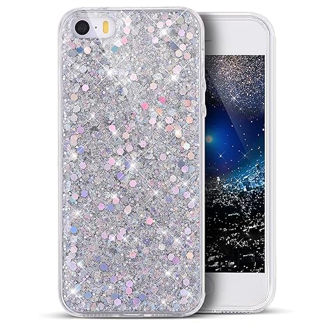 Kompatibel mit iPhone 5S Hülle,iPhone SE Hülle,iPhone 5 Hülle,Kristall Bling Glänzend Glitzer Kristall Strass Diamant TPU Sil