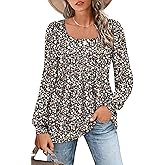 Zwurew Women's Puff Long Sleeve Shirts 2024 Trendy Scoop Neck Loose Fit Blouses Pleated Flowy Tunic Tops S-2XL