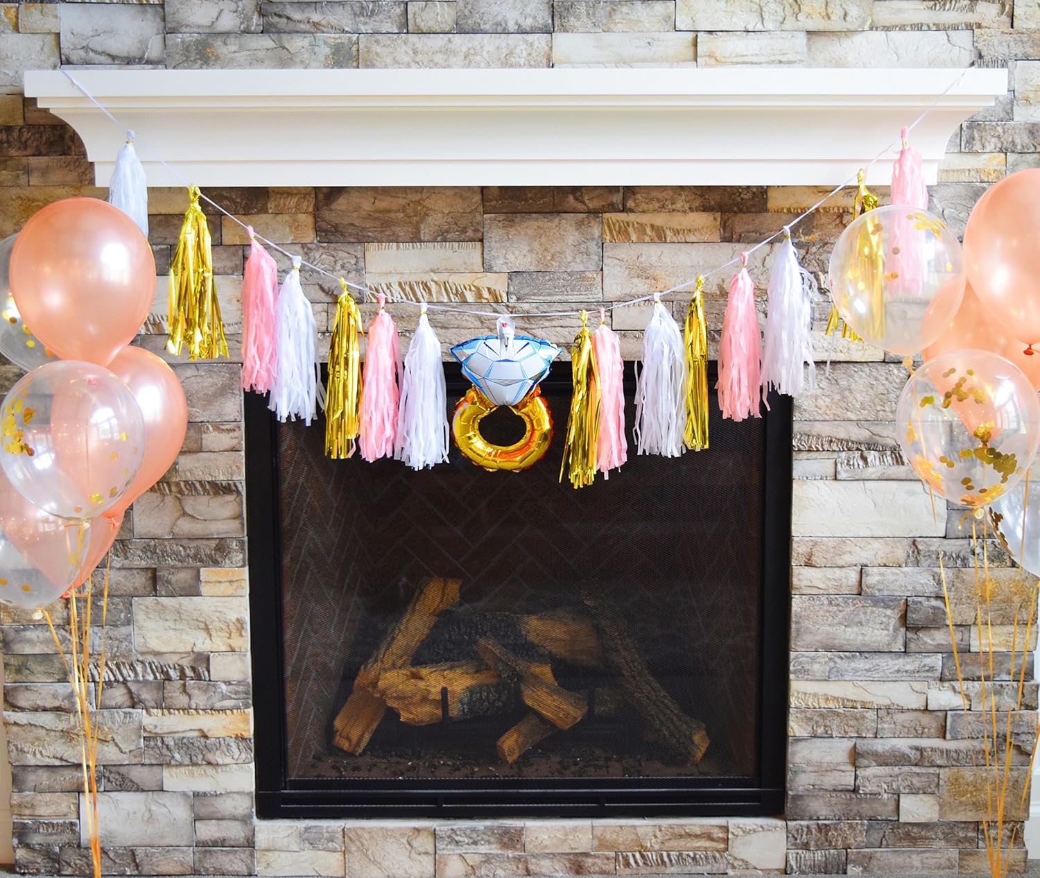 Bachelorette Party Decorations Pack Includes: Gold Foil Bride Balloon Banner Garland, Bride to be Sash + Rose Gold & Gold Confetti Balloons + Diamond Ring Balloon + Cute Bachelorette Tassel Banner : Home & Kitchen
