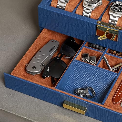 ROTHWELL 10-Slot Watch Box in Leather with Valet Drawer, Luxury Watch Case  Display Organizer with Ultra Soft M